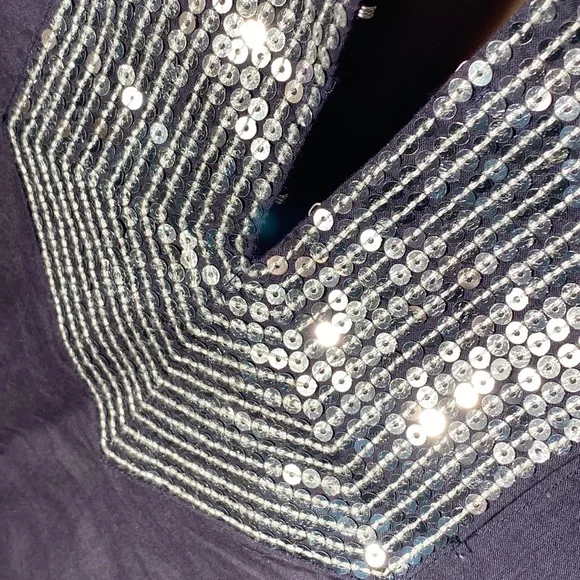 TORY BURCH - top: l/s navy 3/4 slv w silver sequin accents on neck & cuffs - 10 - Picture 13 of 16